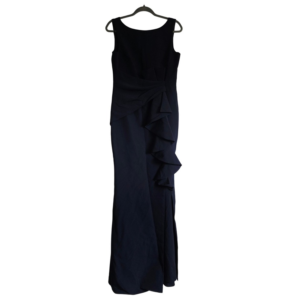 Eliza J 8 Dark Navy Blue (almost Black) Sleeveless Ruffle‎ Front Gown Dress NWT - Picture 5 of 13